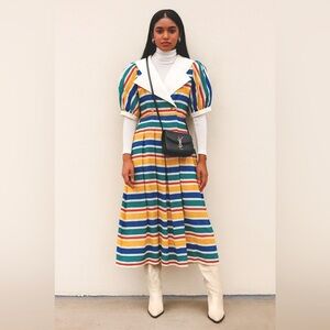 Vintage Nipon Boutique Multicolor Bold Striped Silk Midi Dress